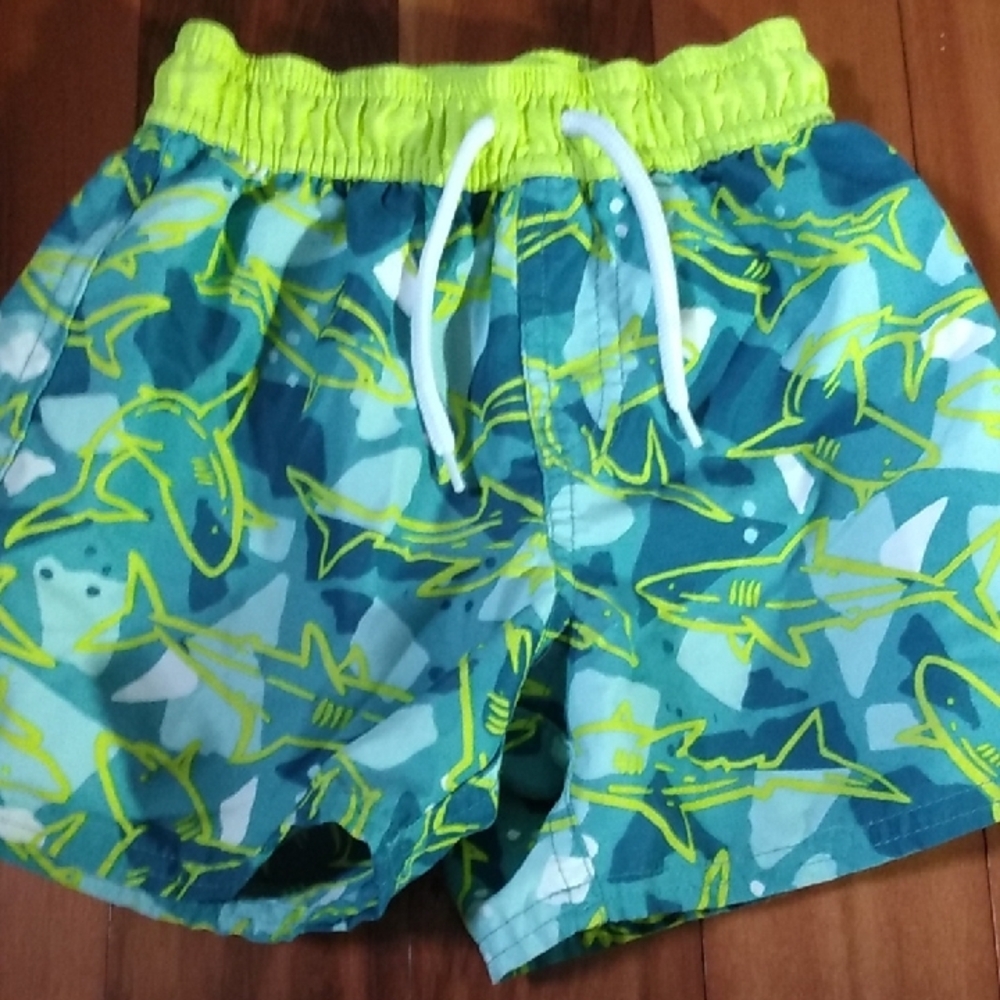 Floatimini 3T Toddler Boys Swim Shorts Trunks with Neon Green Shark Pattern